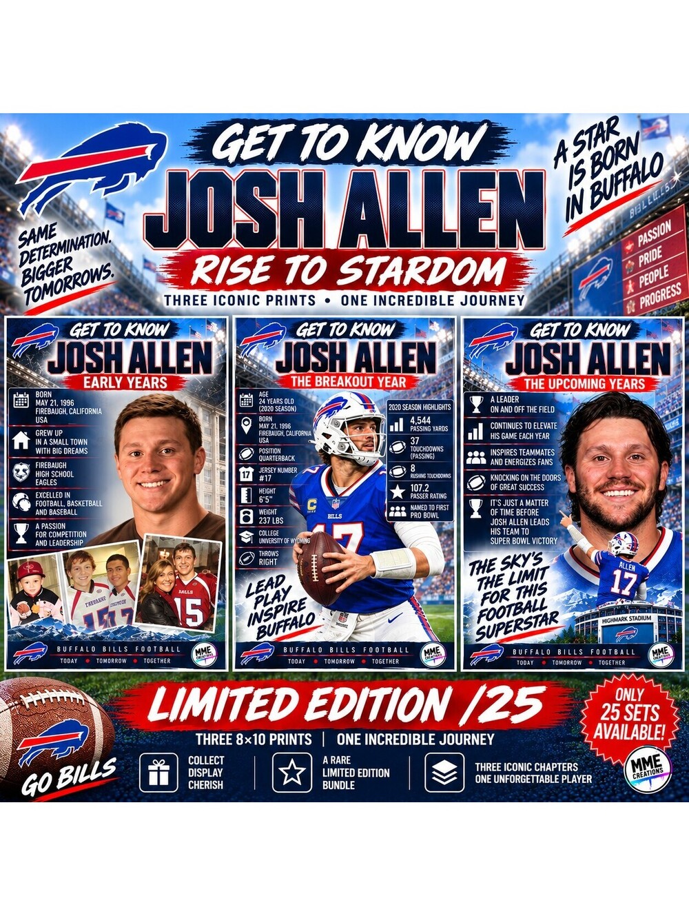 4824 Josh Allen Get to Know Series Limited Edition 3-Print Bundle 8x10 Prints